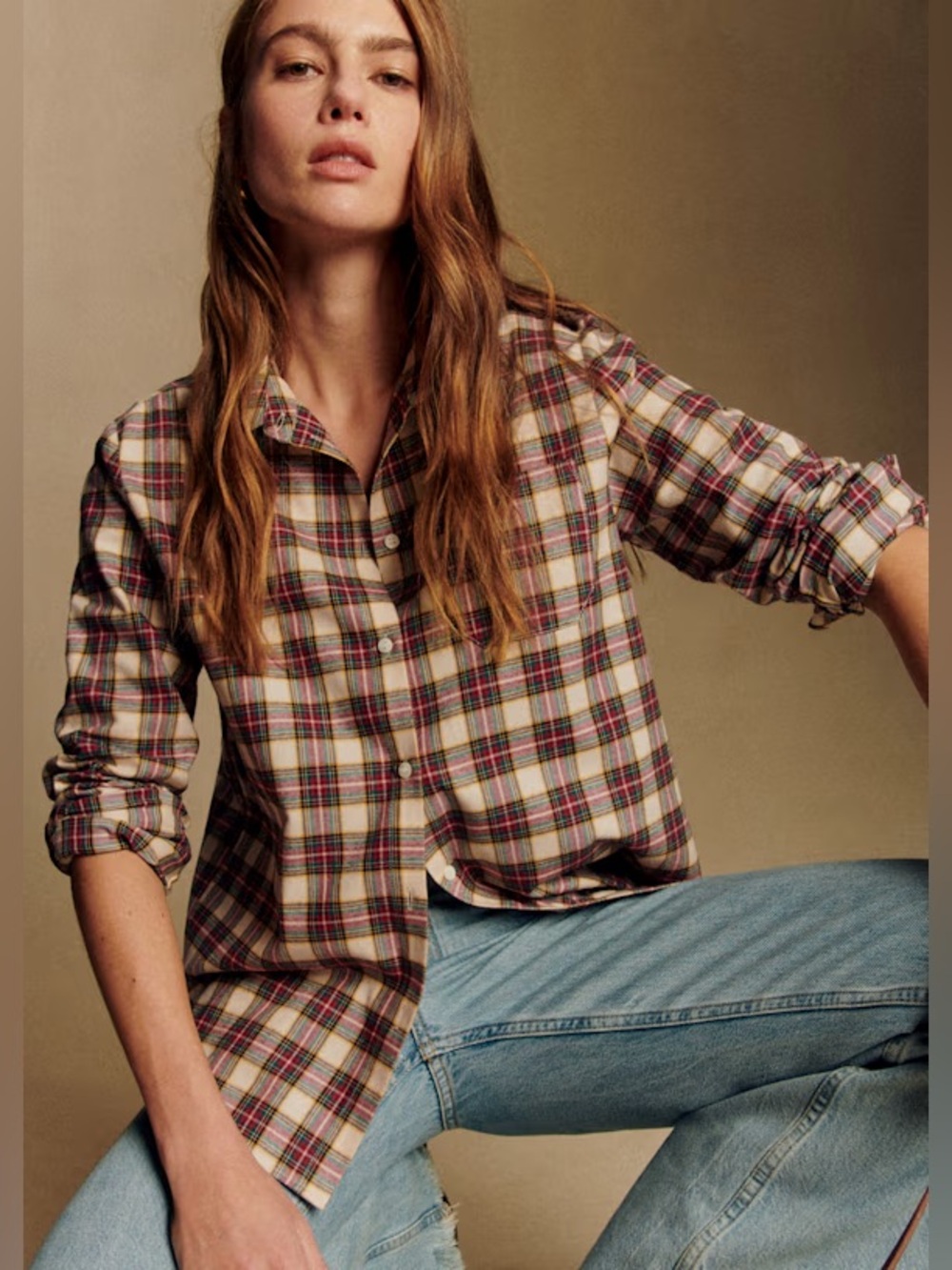 Sezane tomboy Plaid Button-Down Shirt - Cream Multi EU36 US4